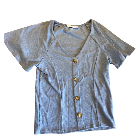 Elodie Bright Sky Blue Trendy Summer top Accent buttons Medium - Picture 1 of 7